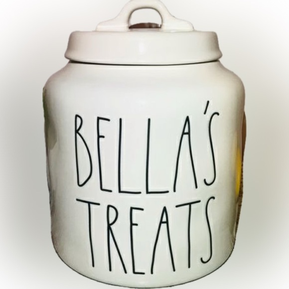 Rae Dunn Other - RAE DUNN Lrg White Ceramic Dog/Pet Treat Jar Canister ‘BELLA’S TREATS’ HTF/RARE